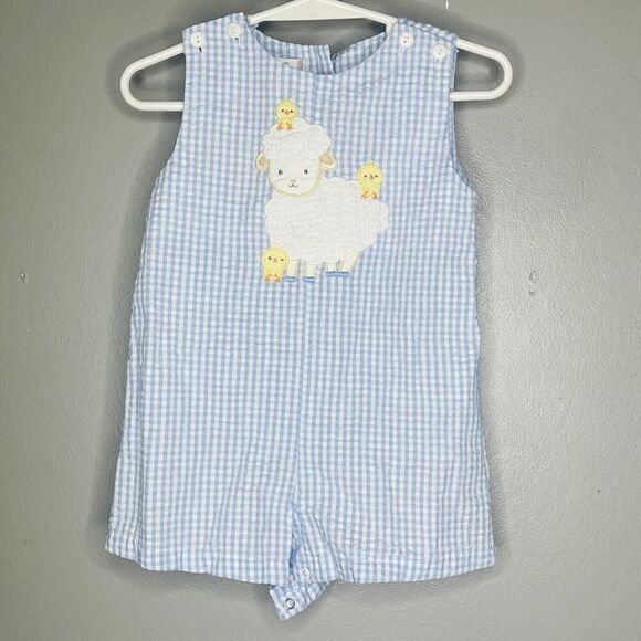 Petit Ami size 9 month cotton blend blue white checkered romper new Lamb Chicken - Picture 1 of 6